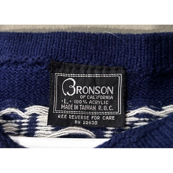 Vintage Bronson of California Acrylic Womens 70s Cropped Blue Ski Sweater Large - Picture 3 of 9